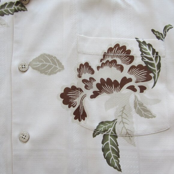 Tommy Bahama Mens Sz Large Leaf Print Tropical Silk Shirt - Picture 5 of 13